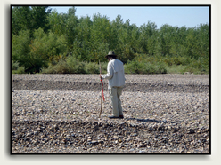 Pat searches a gravel bar on the Yellowstone River in Montana.